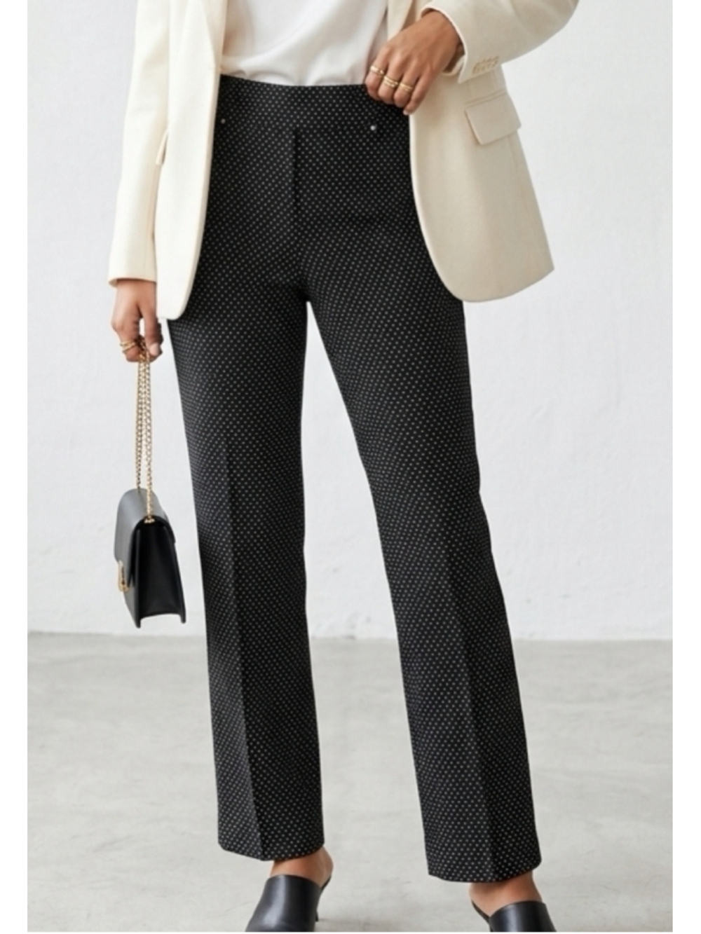 Anne Klein Polka Dot straight Leg Pants Trousers Pull On size 6 Black White 2096
